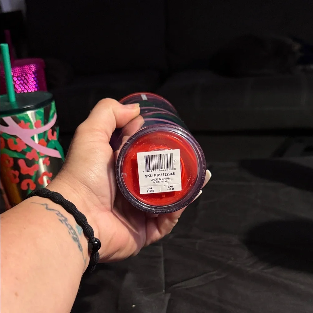 Starbucks Multicolor Floral Pattern Tumbler Set with Green and Red Accents